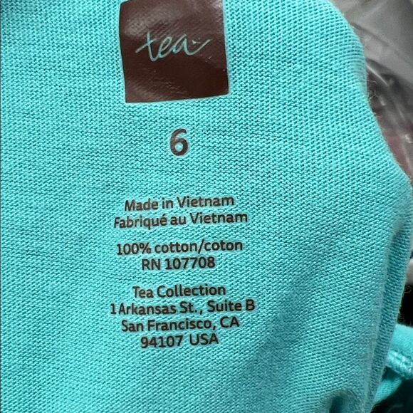 Tea Collection teal and peach floral short sleeve knit dress with pockets size 6 - Picture 11 of 11